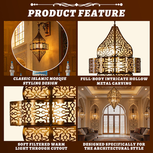 Lustre suspendu en fer orné de style arabe islamique de luxe avec éclairage LED pour <span class=keywords><strong>villa</strong></span>, couloir, restaurant - Product Image 4