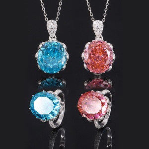High Quality Jewelry Eco-friendly Copper Dazzling Brilliance <b>Iced</b> <b>Out</b> Oval Cut 14*16mm Multicolor Cubic Zirconia Jewelry Sets - Product Image 1
