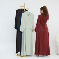 Robe Abaya pour femmes musulmanes grande taille, col en V, manches longues, taille ajustable, couleur unie, robe maxi islamique modeste
