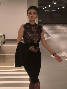 Elegante Vestido de Cóctel Ajustado de Encaje con Cintura Natural, Estilo Delgado, para Verano, Transpirable, de Fibra de Poliéster - Product Image 1