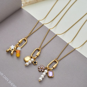 NIMAI NUOVO Ciondolo <span class=keywords><strong>Collana</strong></span> Apribile Reversibile in Acciaio Inossidabile PVD <span class=keywords><strong>Oro</strong></span> 18K con Perla Rara, Design Fai-da-te, Collane alla Moda - Product Image 1