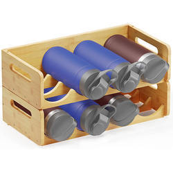 <b>Stackable</b> Bamboo Water Bottle Organizer Rack, Inclined Design Tumbler Cup <b>Storage</b> Holder for Kitchen Cabinet Office Gym Cup - Product Image 3