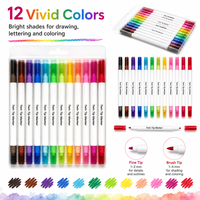 Vente directe d'usine, stylo marqueur à double pointe aquarelle personnalisé avec logo, 12 couleurs, pour le bureau et l'école