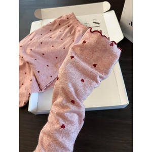Set di pantaloni lunghi a manica lunga da <span class=keywords><strong>donna</strong></span> con <span class=keywords><strong>pigiama</strong></span> in <span class=keywords><strong>cotone</strong></span> lavorato a maglia con stampa cuore dolce - Product Image 3