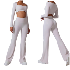 Conjunto de Yoga de 2 Piezas de Manga Larga, Diseño Nuevo, Sólido, para Mujer, Leggings Deportivos, Secado Rápido, Spandex/Nylon, Ropa Deportiva - Product Image 2