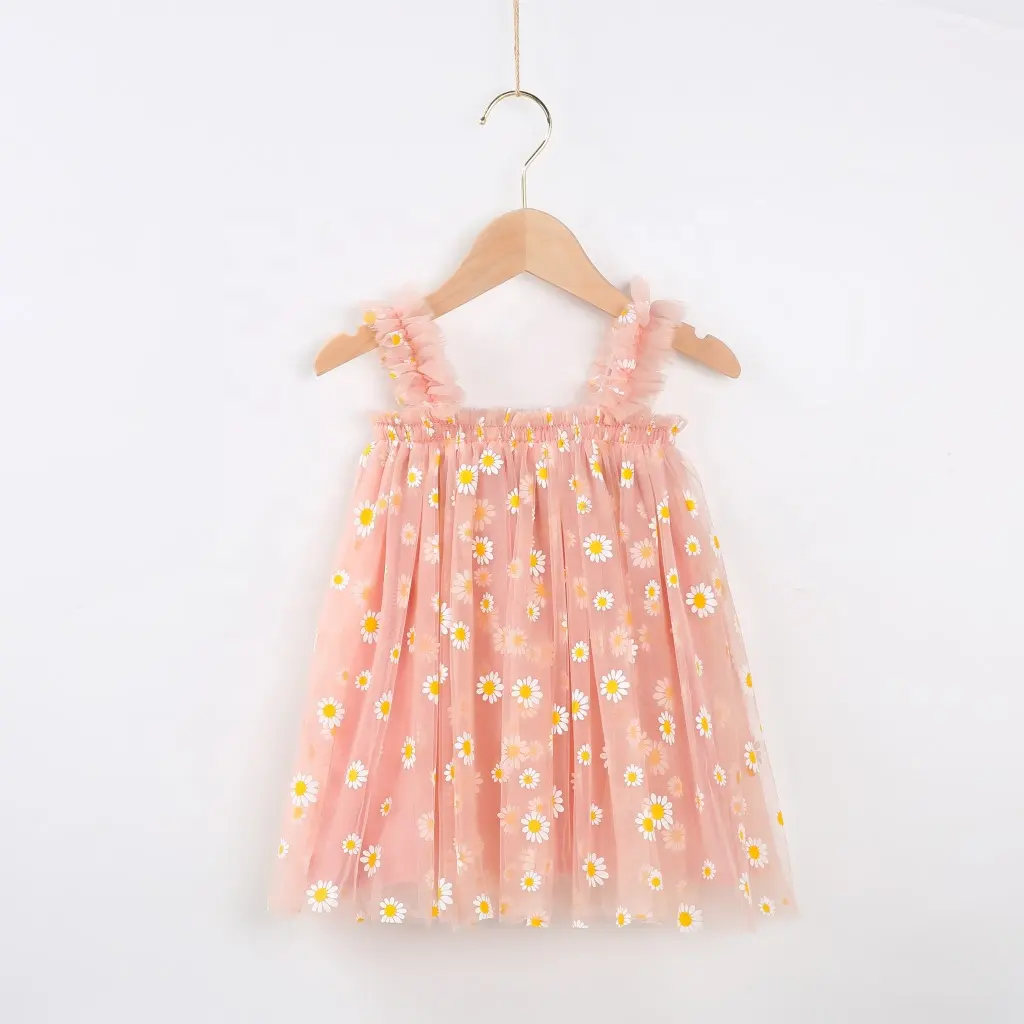 korean girl summer dresses baby girl daisy flower strap tulle lace princess dress