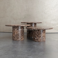 Table basse moderne en pierre Emperador foncé faite à la main en marbre brun pour la décoration d'appartement