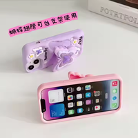 Belle 3d mignon dessin animé papillon support de support pliant étui de téléphone antichoc en Silicone souple pour Iphone 16 Pro Max 15 Plus 14 13