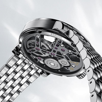 AGELOCER Montre Tourbillon originale Bracelet en acier Montre mécanique manuelle squelette de luxe pour hommes d'affaires Lunette diamantée