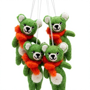Handmade Traditional Green <b>Felt</b> Wool Bear Ornament Orange Scarf Wall Hanging Christmas Decoration Eco-Friendly Custom Size - Product Image 1