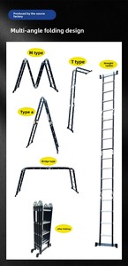 Échelle télescopique pliante multifonction CE/EN131 <span class=keywords><strong>3</strong></span>,6 m 4,7 m 5,7 m 12 pieds, échelles extensibles portables en acier pliables pour la maison - Product Image 2