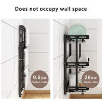 Support de rangement noir pliable à 3 niveaux en acier inoxydable pour la cuisine Porte-couteau à découper étagère à baguettes