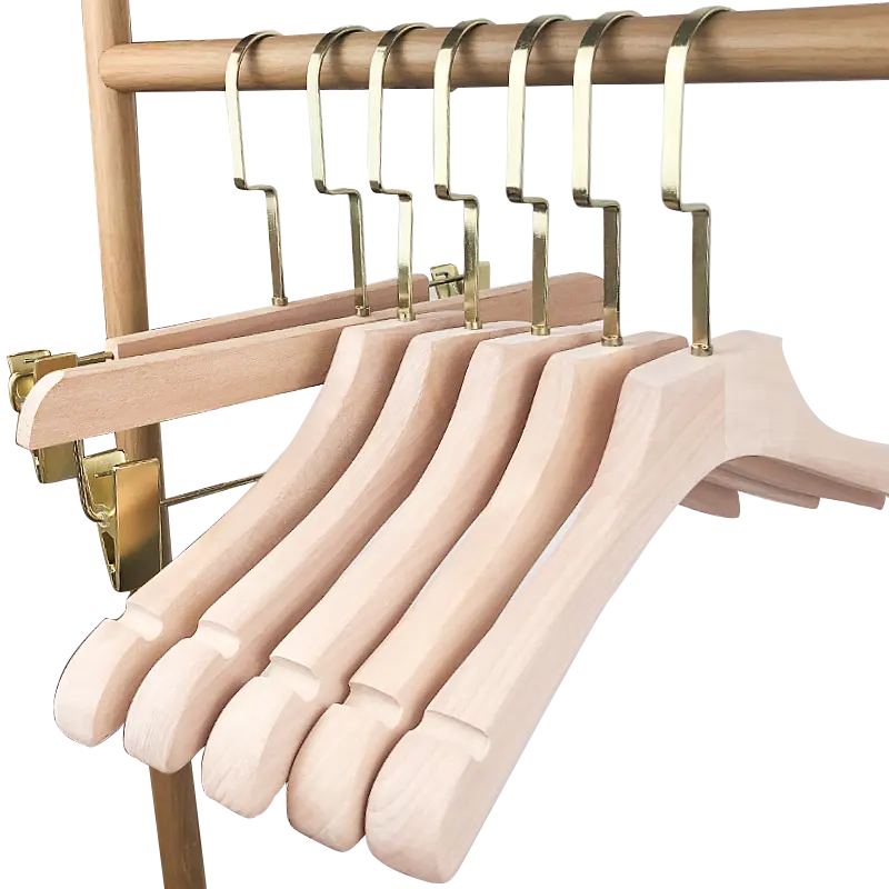 Premium Wooden Clothing Hang Thick 2CM Multifunction Shoulder Grooves Chrome Hook Storage Holders Factory Price Hanger Set