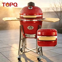 Barbecue Kamado en céramique et acier inoxydable TOPQ Premium 18 pouces avec accessoires, barbecue au charbon de bois pour jardin