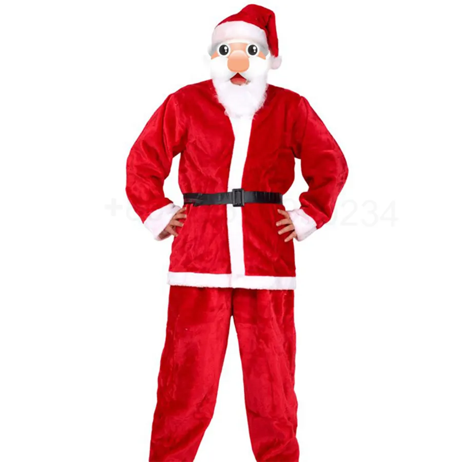 Christmas Party Costume Santa Claus Men Women Suits Non-woven Clothing Apparel Christmas Men's Pleuche Skirt Shawl Suit