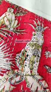 Handmade Tiger and Birds Printed Kantha Quilt Red Bohemian Floral Pattern All Season Home Decor - Product Image 5