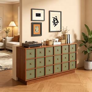 Mid Century Modern Wood <b>Sideboard</b> With Green Drawers Storage Cabinet For Living Room Furniture - Product Image 4