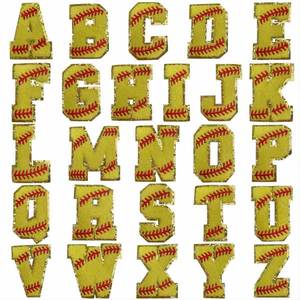 Patchs thermocollants en chenille à motif de baseball, lettres et chiffres, 7 cm, avec bordure dorée scintillante, blanc et jaune, pour la décoration de chapeaux et de vêtements - Product Image 3