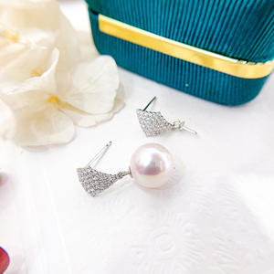 WENCHI Argent 925 Accessoires DIY pour perles, Bijoux en argent tendance 2021, Boucles d'oreilles avec perles rondes de 8-11 mm et plateau vide Modèle 11266 - Product Image 3