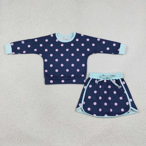 เด็กผู้หญิง เสื้อเชิ้ตแขนยาวลายจุด กระโปรง กางเกงขาสั้น ชุดสีกรมท่า - Product Image 1