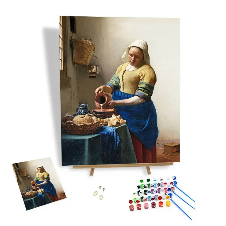 Nordic Style Hot Sale Gemälde nach Zahlen Kits Johannes Vermeer Die Milkmaid World Famous Paintings Gemälde nach Zahlen Custom