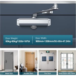 Calzibeno Automatic Door Closer 55-100kg Adjustable Speed Silver Aluminum Minimalist Design for Home Light Commercial Use - Product Image 4