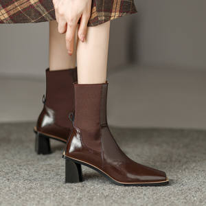 Cialisa-<span class=keywords><strong>Botines</strong></span> de piel auténtica <span class=keywords><strong>para</strong></span> <span class=keywords><strong>mujer</strong></span>, <span class=keywords><strong>botines</strong></span> elegantes de tacón alto cuadrado, botas cortas de invierno <span class=keywords><strong>para</strong></span> oficina, 2022 - Product Image 3