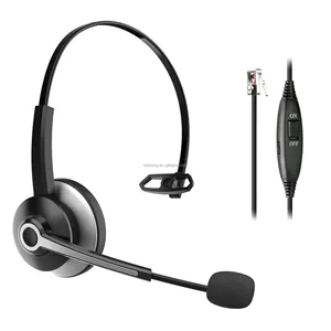 single ear call center headphone with noise cancelling microphone and rj9 rj11 connector