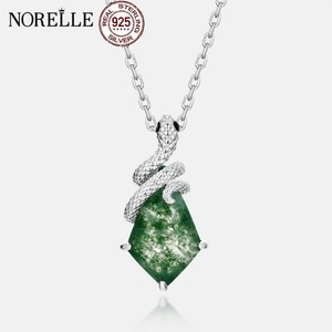 Grensoverschrijdende exclusieve Spirit <span class=keywords><strong>Snake</strong></span> natuurlijke groene mosstenen hanger S925 zilveren ketting mode clavicula ketting voor vrouwen - Product Image 1