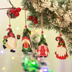 Cute Faceless Gnome Pattern Christmas Painted Wooden Pendant Xmas Tree Hangings and Decorations for Photo Frame Gift Usage