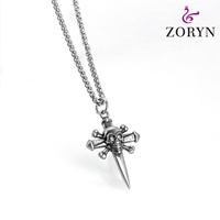 Colliers pendentifs croix et poignard en acier inoxydable 316L personnalisés, style gothique punk vintage, bijoux de mode en acier titane pour hommes
