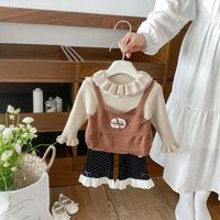 Nouvel ensemble 2 pièces pour bébé fille automne-hiver : pull en maille à manches longues en polyester avec col Claudine et vêtement d'extérieur chaud pour filles