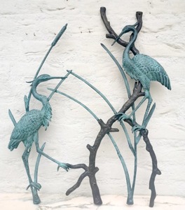 Escultura de pájaro Felcan antiguo, suministros para eventos, hecha a mano pátina, escultura de grúa con acabado verde, accesorios de jardín, decoración del hogar - Product Image 5