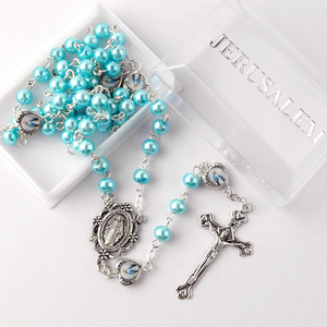 Rosario della Terra Santa con Perle da 6 mm e Perline Metalliche a Forma di Cuore, in Scatola Rettangolare di Plastica con Stampa Gerusalemme - Product Image 6