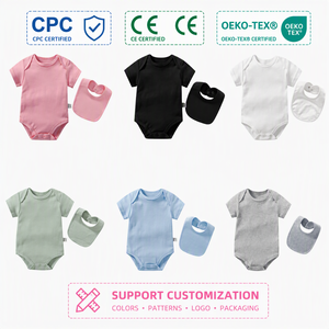Body de punto de algodón <span class=keywords><strong>para</strong></span> recién <span class=keywords><strong>nacido</strong></span> con babero, unisex, blanco liso, pelele <span class=keywords><strong>para</strong></span> bebé, ropa personalizable <span class=keywords><strong>para</strong></span> cadenas de tiendas - Product Image 2