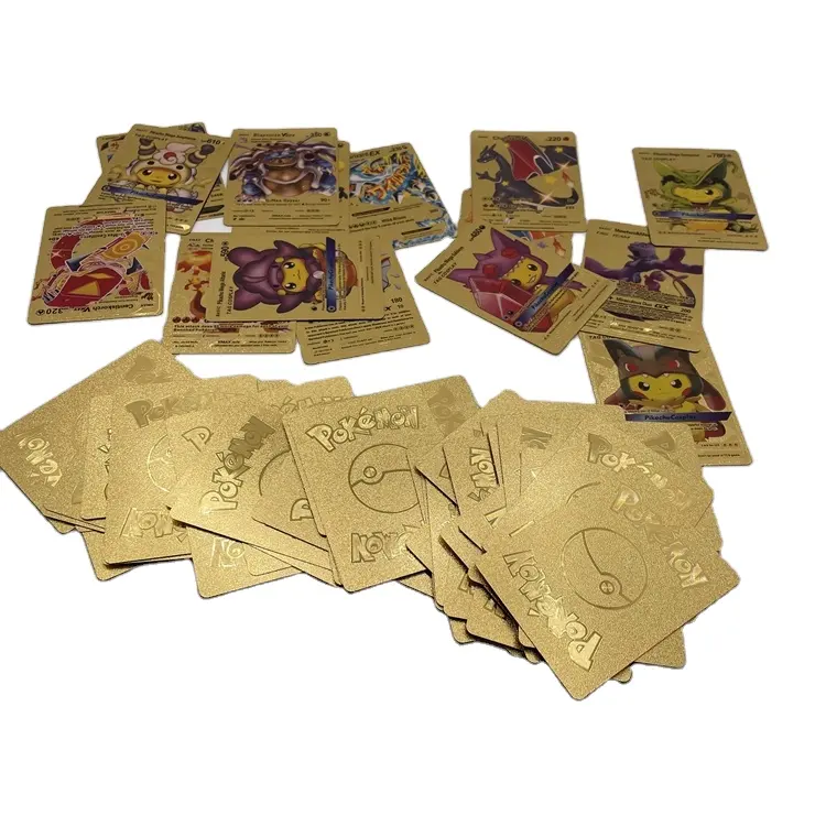 A todo color 55 piezas inglés Pokemoned Trading Battle Game Anime plástico chapado en oro tarjetas para niños