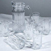 Ensemble de 7 verres à graver avec motifs, comprenant un pichet à eau en verre transparent et des tasses pour jus