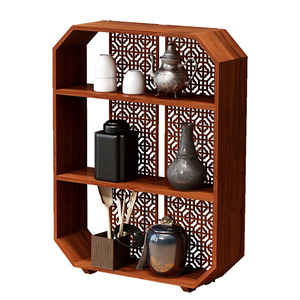 Estante de Pared de Madera Maciza para Almacenamiento de Té, Diseño Geométrico, Color Natural, Estante para Sala de Estar - Product Image 5