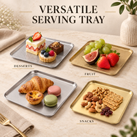Groothandel Vierkante RVS Dessert Schaal Goud Zilver Vintage Goud Vintage Zilver Snack Gebak Serveerschaal voor Restaurant