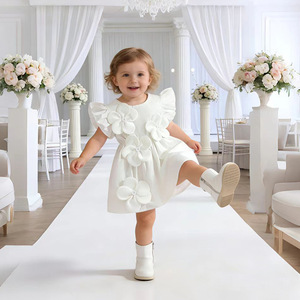 Vestito Estivo Floreale per <span class=keywords><strong>Neonata</strong></span> con Maniche a Farfalla, Rosa e Bianco - Product Image 3