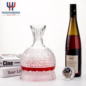 Luxury Hotel Rotatable Diamond Cut Crystal Clear Glass Red Wine Decanter Set With Goblet Glasses For Wedding Party