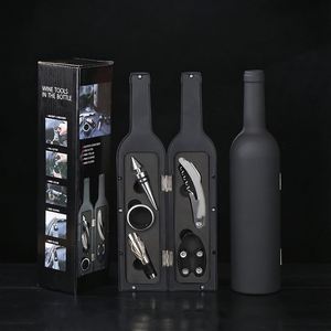 Ensemble d'ouvre-bouteilles en forme de bouteille de vin, grand format, 5 pièces, boîte à outils à vin en acier inoxydable, cadeau d'affaires de luxe, logo personnalisé - Product Image 1