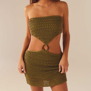 Robe Courte et Mini-Robe Décontractée pour Femme, Style Bustier, en Tricot Crocheté à Motif Uni, Idéale pour la Plage et l'Été - Product Image 6