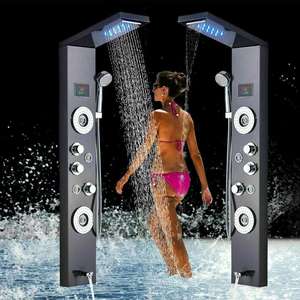 แผงฝักบัวติดผนังสแตนเลสพร้อมก๊อกน้ำแบบเทอร์โมสตัท หัวฉีดน้ำแบบนวดตัวเดี่ยว แผงฝักบัว <span class=keywords><strong>LED</strong></span> หรูหรา - Product Image 1