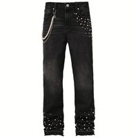 Jeans droits de luxe respirants avec chaîne de perles décorative pour hommes, style streetwear, pantalon en denim pour l'été, le printemps, l'automne et l'hiver