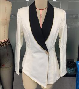 <span class=keywords><strong>Blazer</strong></span> Elegante da <span class=keywords><strong>Donna</strong></span> Asimmetrico Bianco con Risvolti Neri a Contrasto Maniche Lunghe Slim Fit Capospalla Femminile - Product Image 5