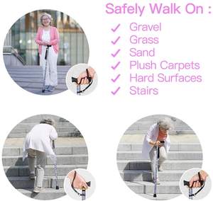 מקל הליכה מתכווננת לגברים ונשים עם ידית פלסטיק נוחה ידית פלסטיק, פרחוני סגול - Product Image 6