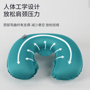 Almohada de viaje inflable en forma de U, soporte portátil para el cuello, 28x26x14cm, azul pavo real, para uso en avión - Product Image 1