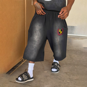 Streetwear Summer 100% Cotton French Terry Sweat Jogging Sports <b>Shorts</b> Custom Embroidery Designer Baggy <b>3</b>/<b>4</b> Long <b>Shorts</b> For Men - Product Image 2
