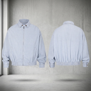 Chaqueta Bomber de Algodón a Rayas Azul Claro con Cierre de Cremallera, Cuello Camisero, Chaqueta Casual de Manga Corta para Hombre, Ropa de Primavera - Product Image 4